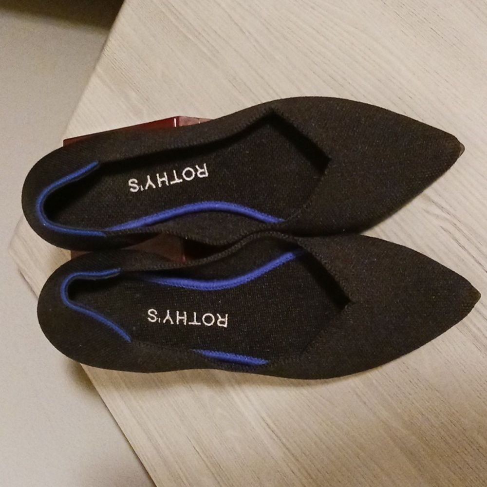 Rothy's Black Flats with Blue Trim
